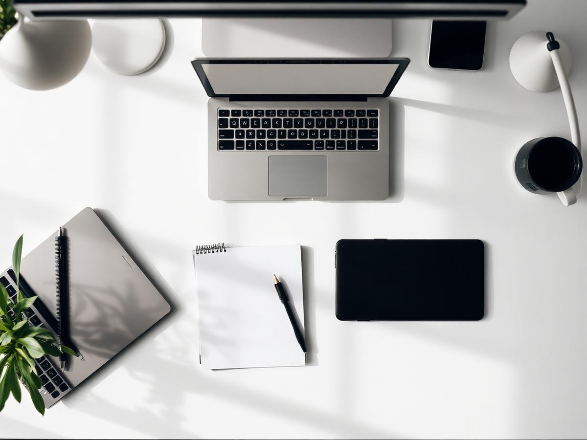 A notebook beside a laptop showing a product research outline